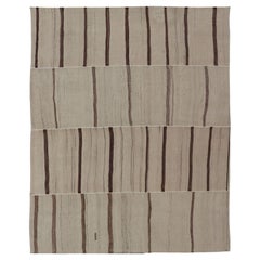 Paneled Vintage Turkish Flat-Weave in Neutral Tones of Cream & Brown 8'8 x 11'8