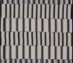 Paneled Vintage Turkish Stripe Kilim in Off White, Black,  Brown & Dark Blue