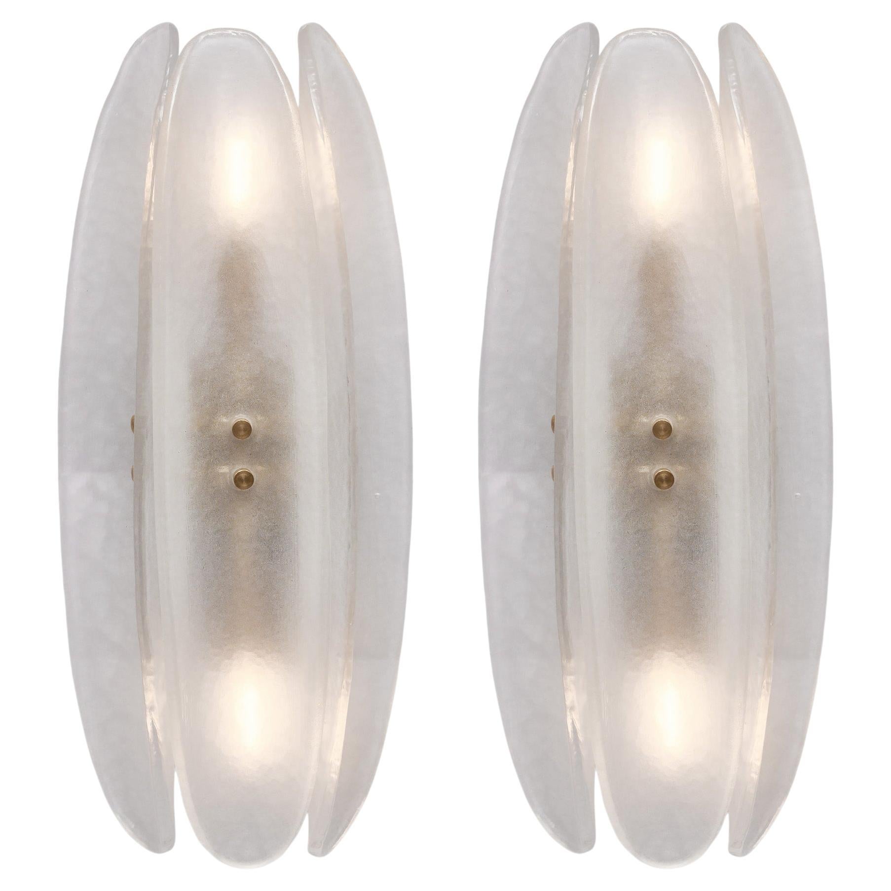 Paneled White Murano Glass Sconces; In Stock For Sale