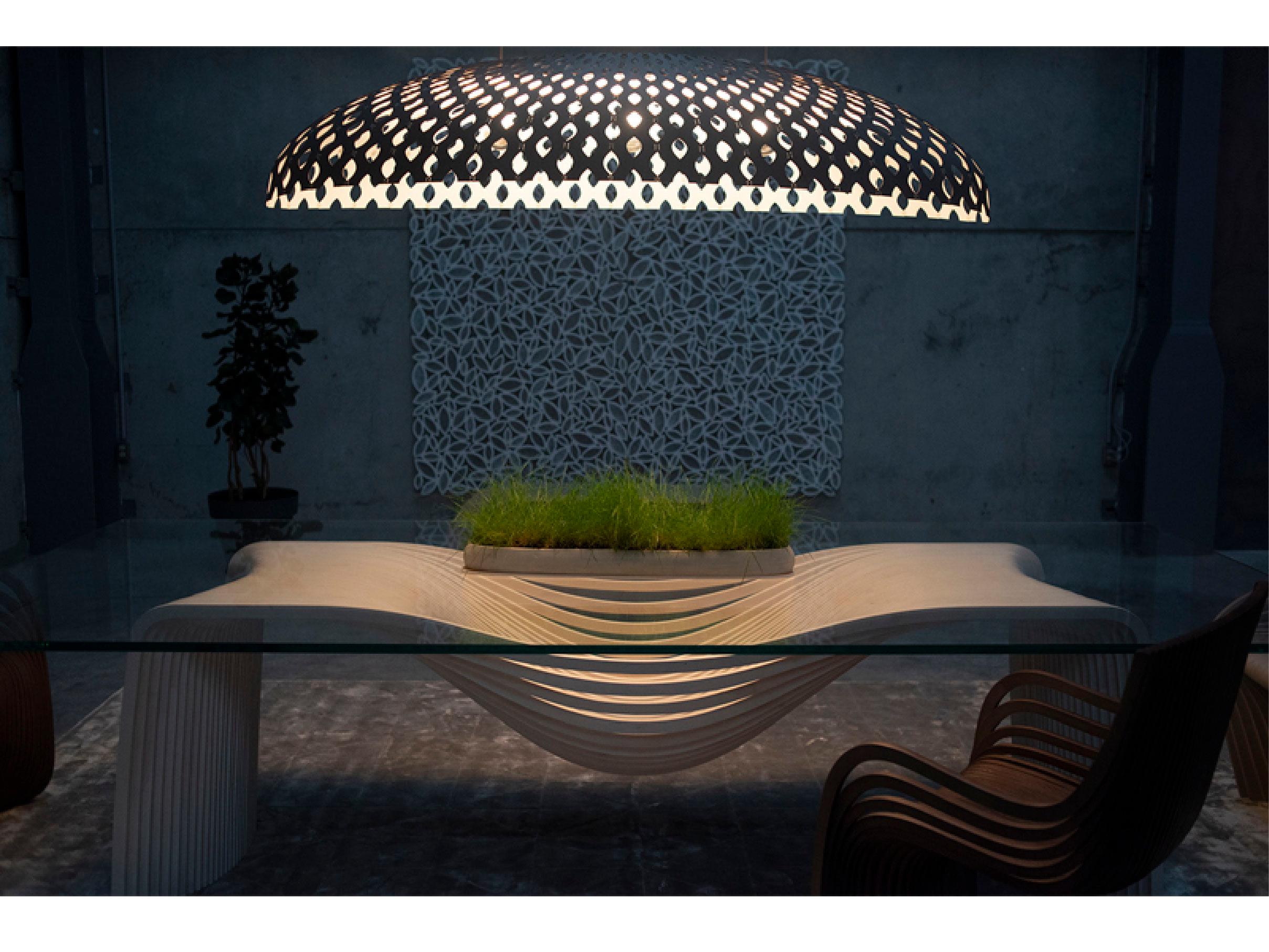 Woodwork Panelitos Elliptical by Piegatto, a Sculptural Ceiling Lamp For Sale