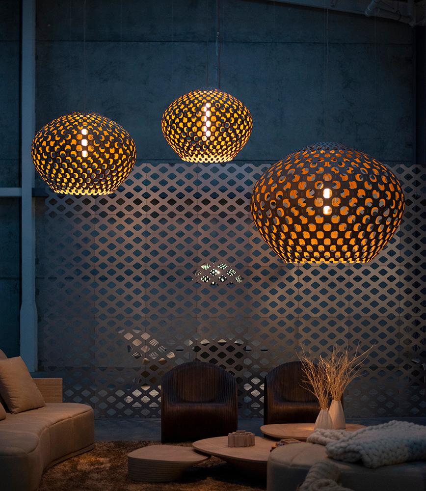 Travail du bois Panelitos Sphere Lamp XLarge by Piegatto, a Contemporary Sculptural Lamp en vente