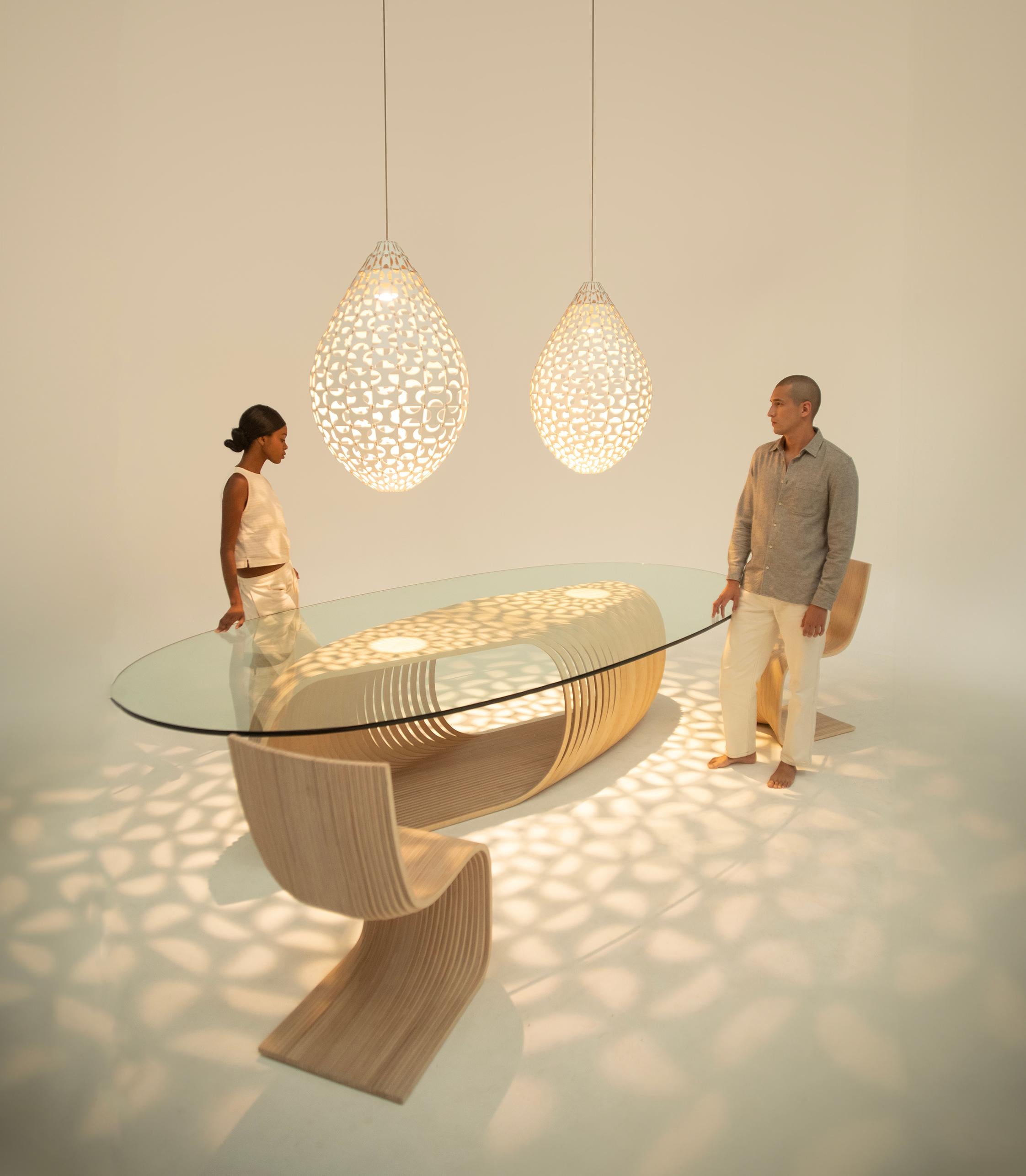 Bamboo Panelitos Teardrop Lamp Medium by Piegatto, a Contemporary Sculptural Lamp For Sale