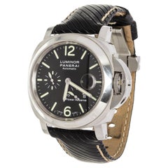Panerai Black Leather Luminor Marina Stainless Steel Watch