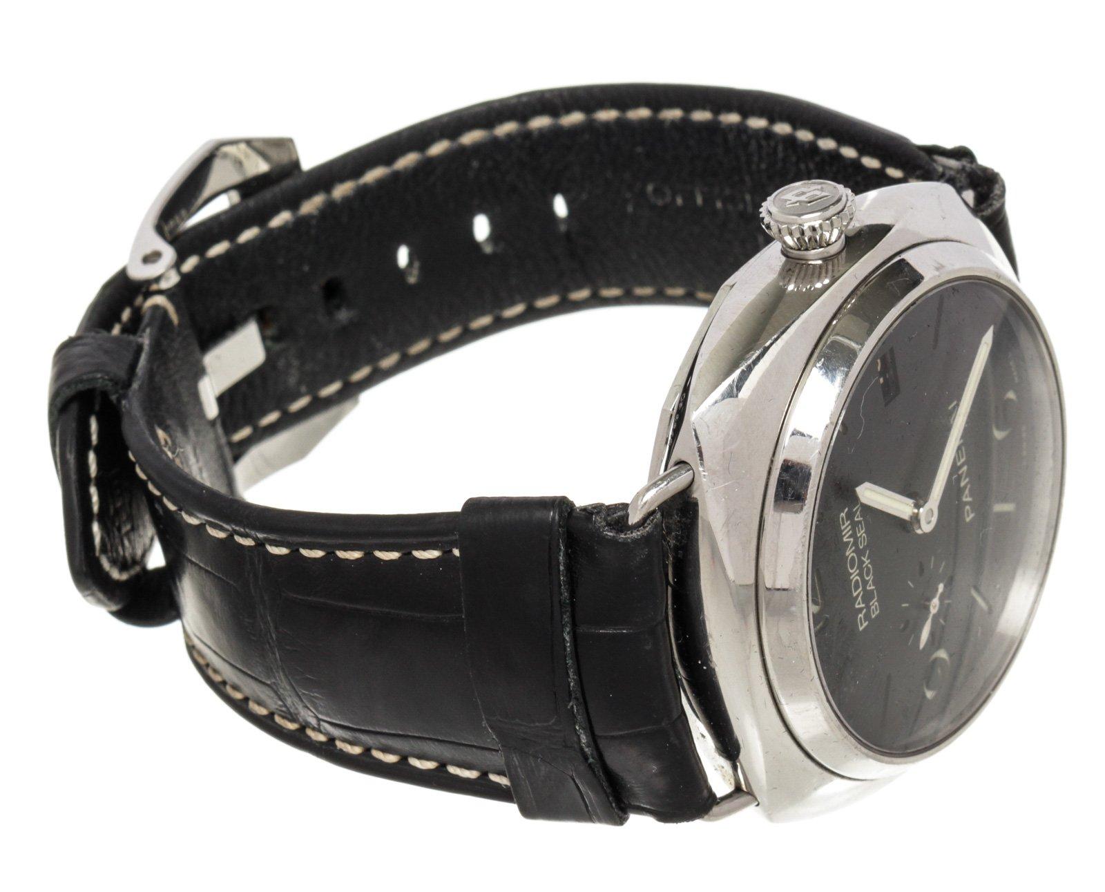 Panerai Black Leather Radiomir Watch with silver-tone hardware.

40137MSC