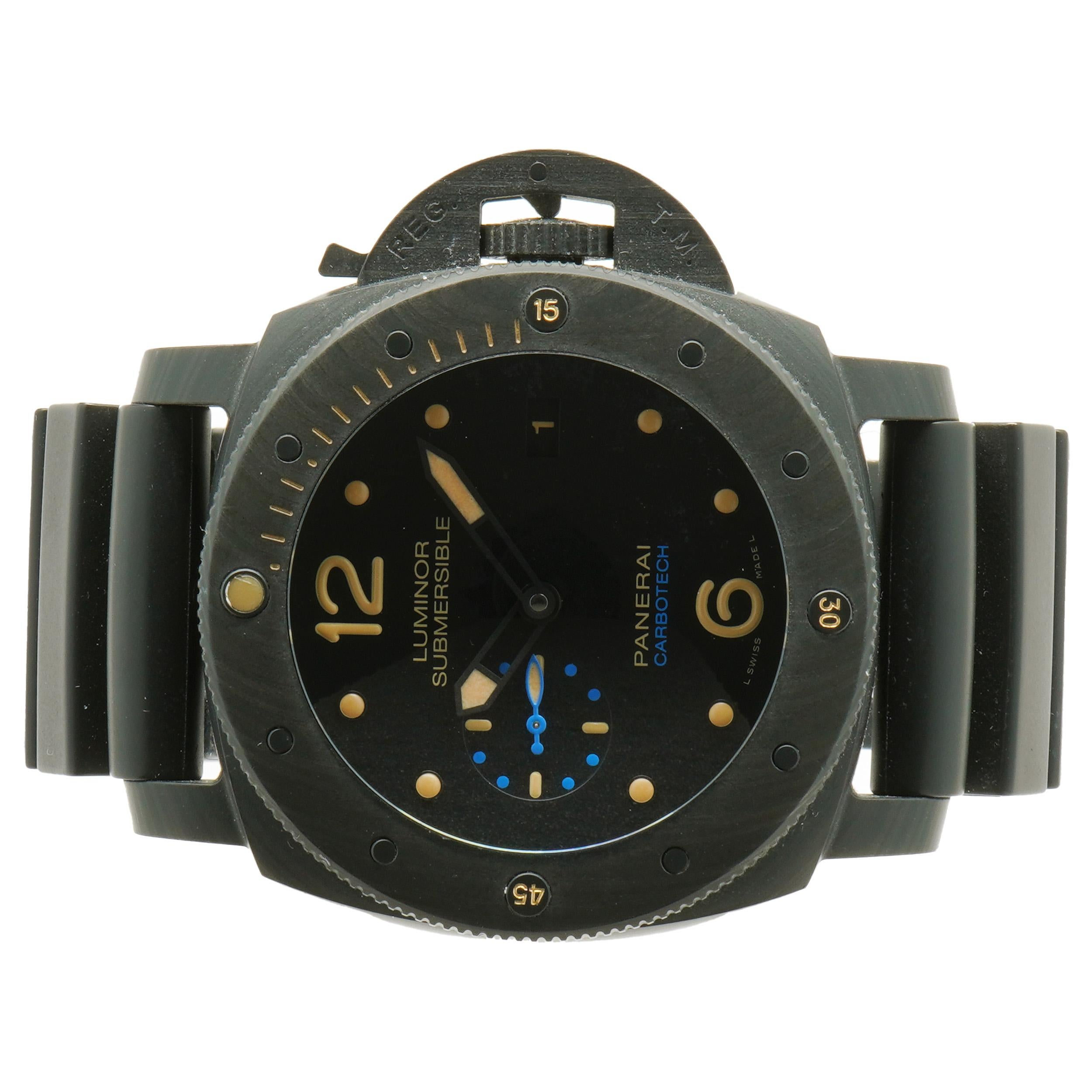 Movement: automatic
Function: hours, minutes, seconds, 3-day reserve 
Case: 47mm black carbon case, sapphire crystal, push-pull crown, crown guard
Band: black rubber strap, buckle
Dial:  black, arabic/stick numerals
Reference: PAM 616
Serial: