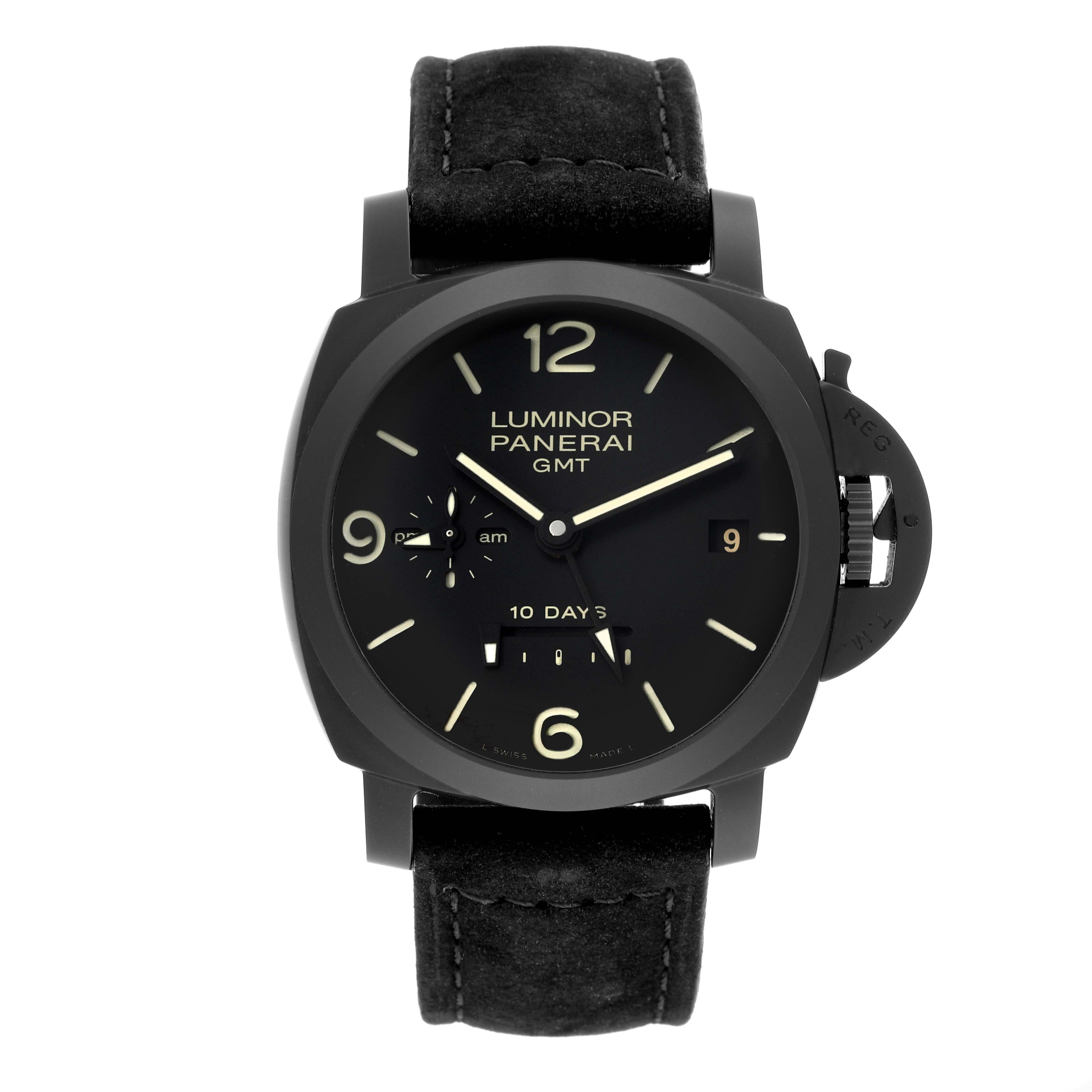Panerai Luminor 1950 10 Days GMT 24H Carbotech Mens Watch PAM00335 Box Papers For Sale 4