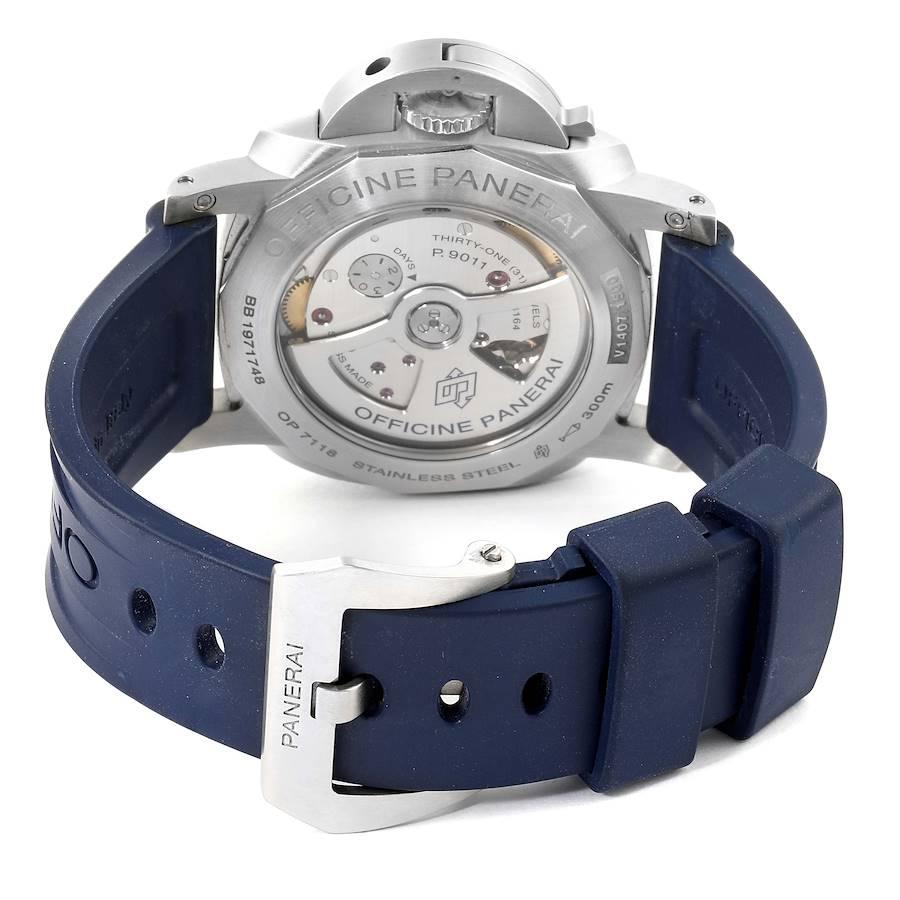 Men's Panerai Luminor 1950 3 Days GMT Blue Dial Watch PAM01033 Box Papers For Sale
