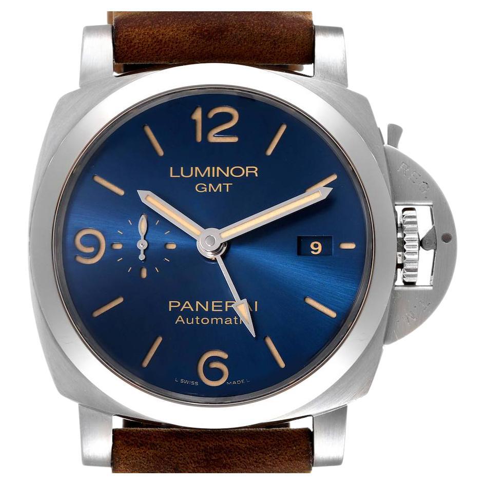 Panerai Luminor 1950 3 Days GMT Blue Dial Watch PAM01033 Box Papers For Sale