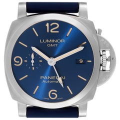 Panerai Luminor 1950 3 Days GMT Blue Dial Steel Mens Watch PAM01033 Box Card