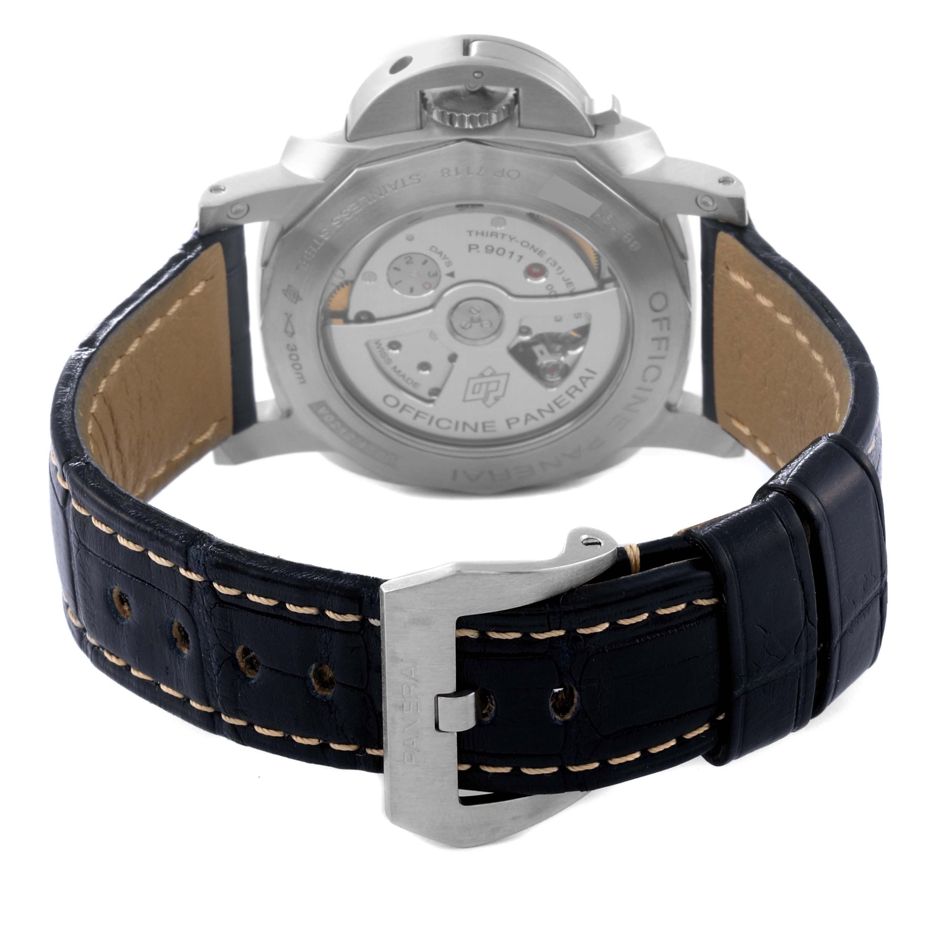 Men's Panerai Luminor 1950 3 Days GMT Blue Dial Steel Mens Watch PAM01033 Box Papers For Sale