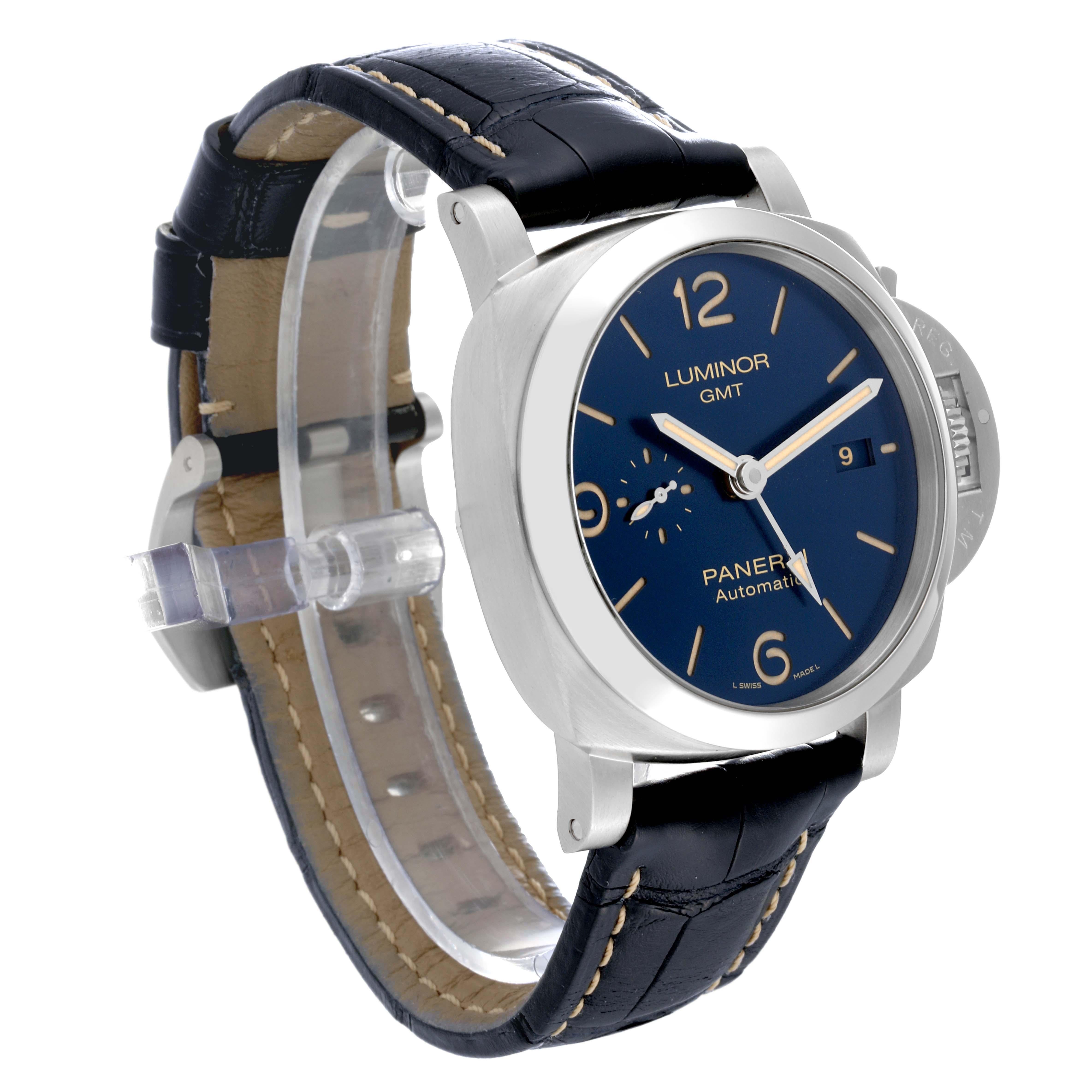 Panerai Luminor 1950 3 Days GMT Blue Dial Steel Mens Watch PAM01033 Box Papers For Sale 2