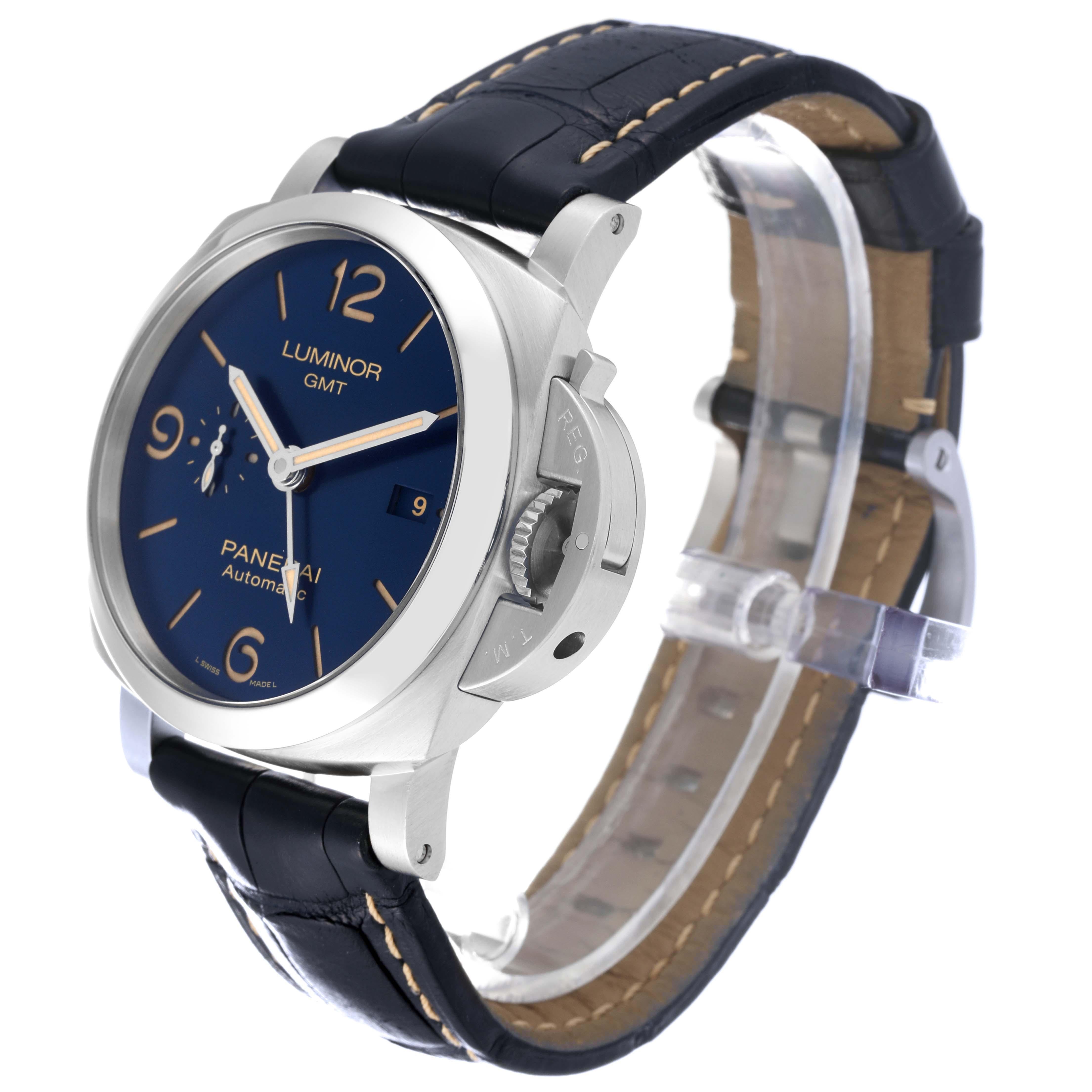 Panerai Luminor 1950 3 Days GMT Blue Dial Steel Mens Watch PAM01033 Box Papers For Sale 5
