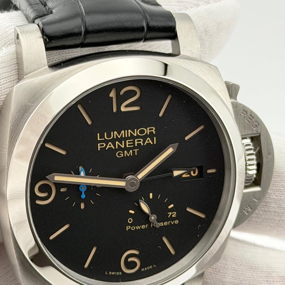 Panerai Luminor 1950 3 Days GMT Power Reserve PAM01321 44mm Steel Box Papers en Bueno estado para la venta en San Diego, CA