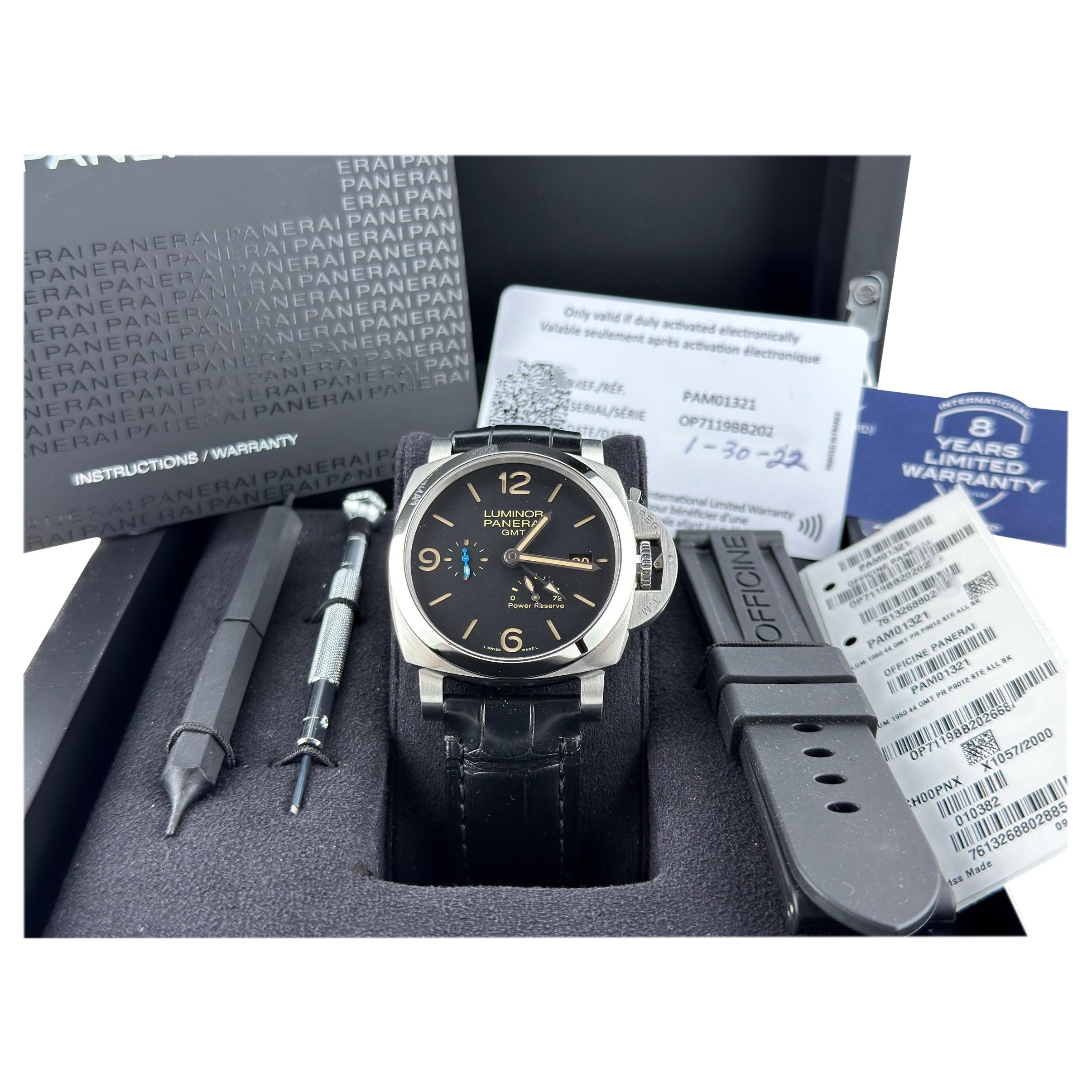 Panerai Luminor 1950 3 Days GMT Power Reserve PAM01321 44mm Steel Box Papers