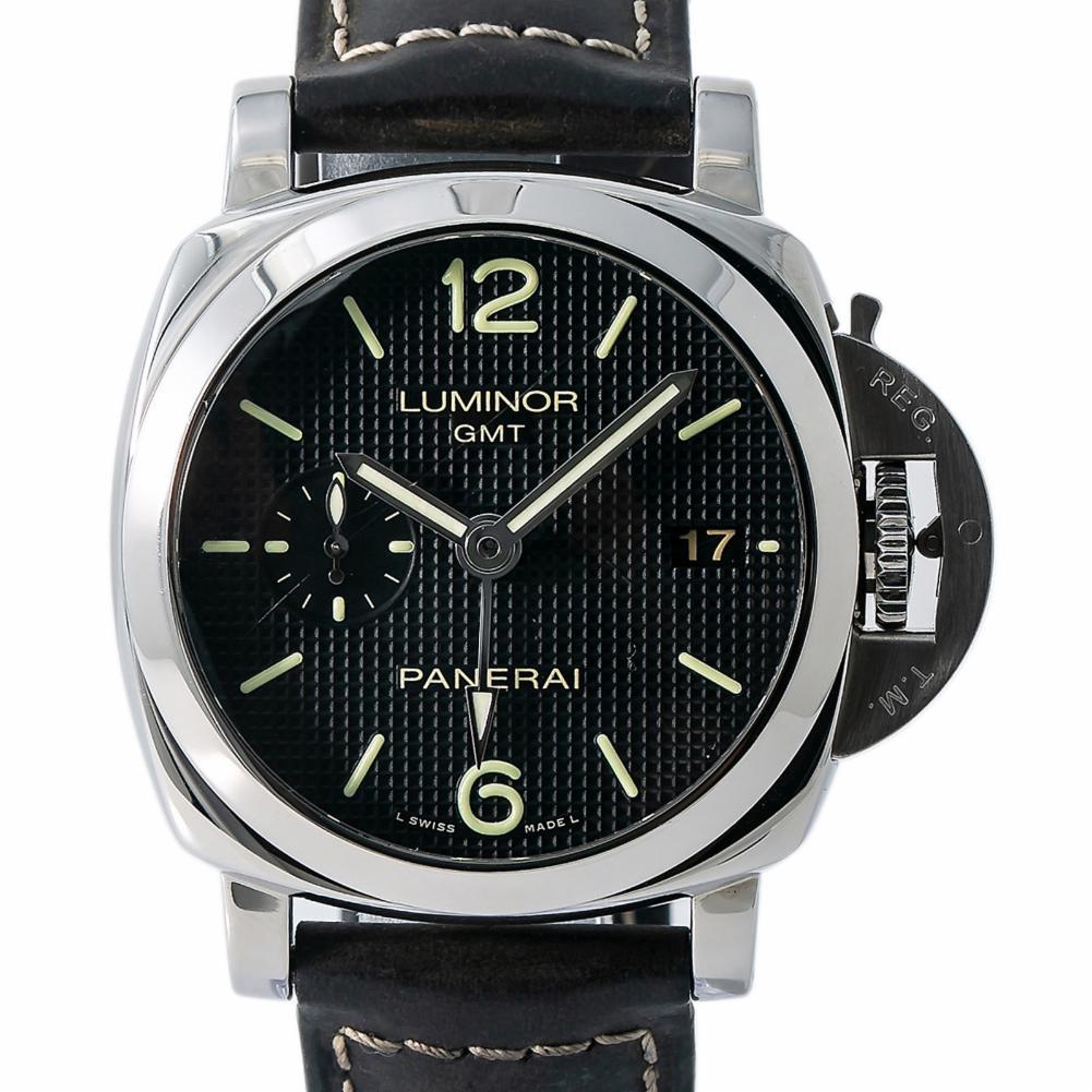 Panerai Luminor 1950 3Days GMT PAM00535 Men's Automatic Black Dial Watch In Excellent Condition In Miami, FL