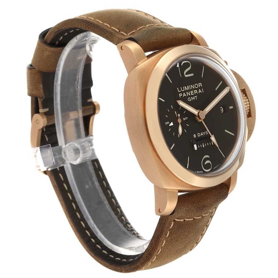 Panerai Luminor 1950 8 Tage GMT 18k Roségold Herrenuhr PAM00289 Box Papiere im Zustand „Hervorragend“ im Angebot in Atlanta, GA