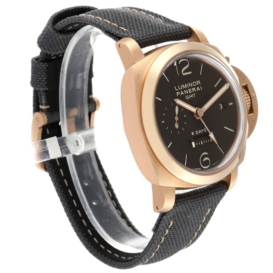 Panerai Luminor 1950 8 Tage GMT 18k Roségold Herrenuhr PAM00289 Box Papiere im Zustand „Hervorragend“ in Atlanta, GA