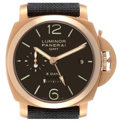 Panerai Luminor 1950 8 Days GMT 18k Rose Gold Mens Watch PAM00289 Box Papers