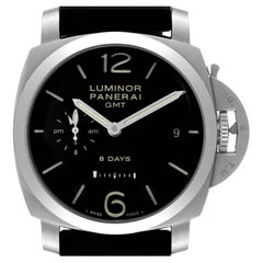 Panerai Luminor 1950 8 Days GMT 24H Steel Mens Watch PAM00233 Box Papers