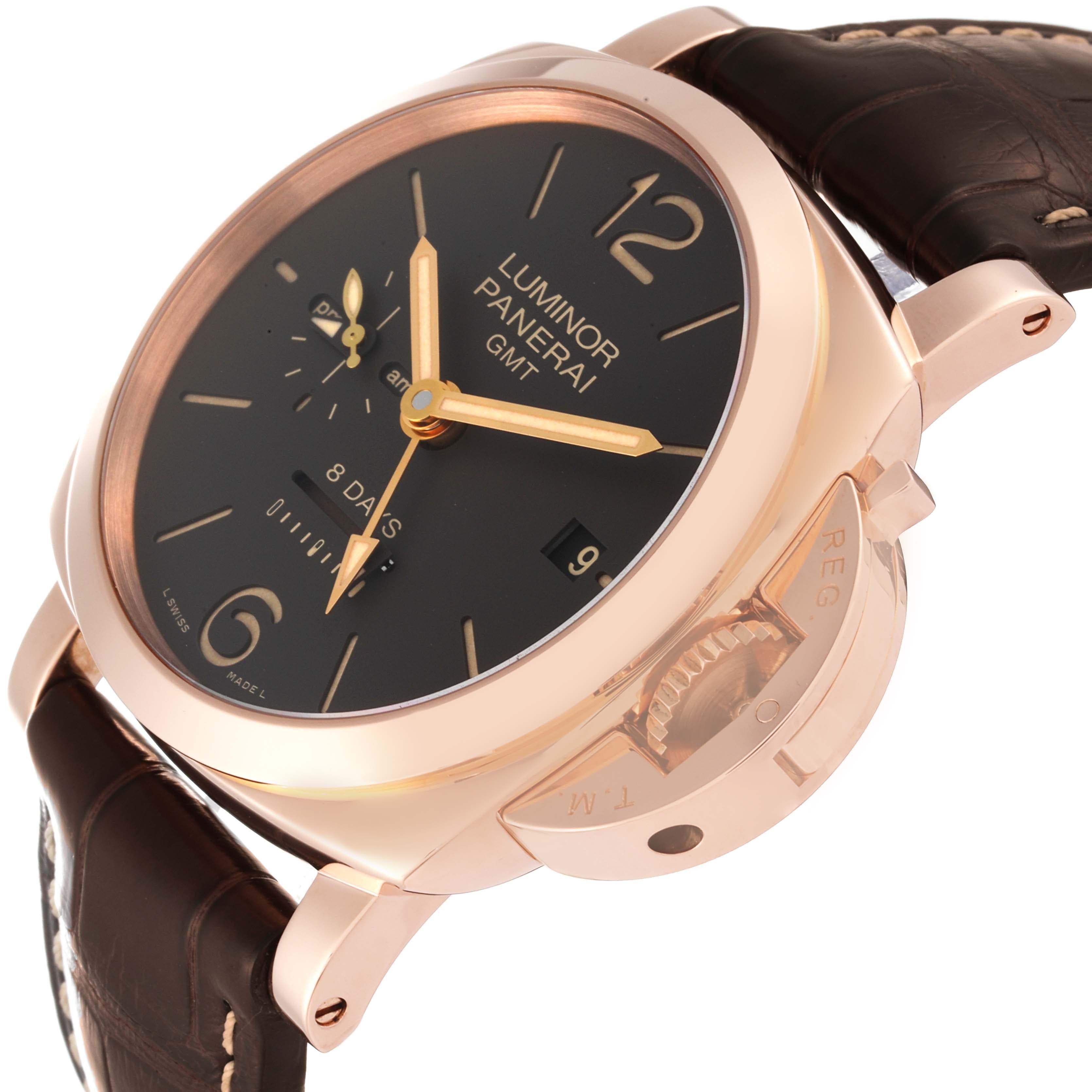 Men's Panerai Luminor 1950 8 Days GMT Rose Gold Mens Watch PAM00576 Papers For Sale