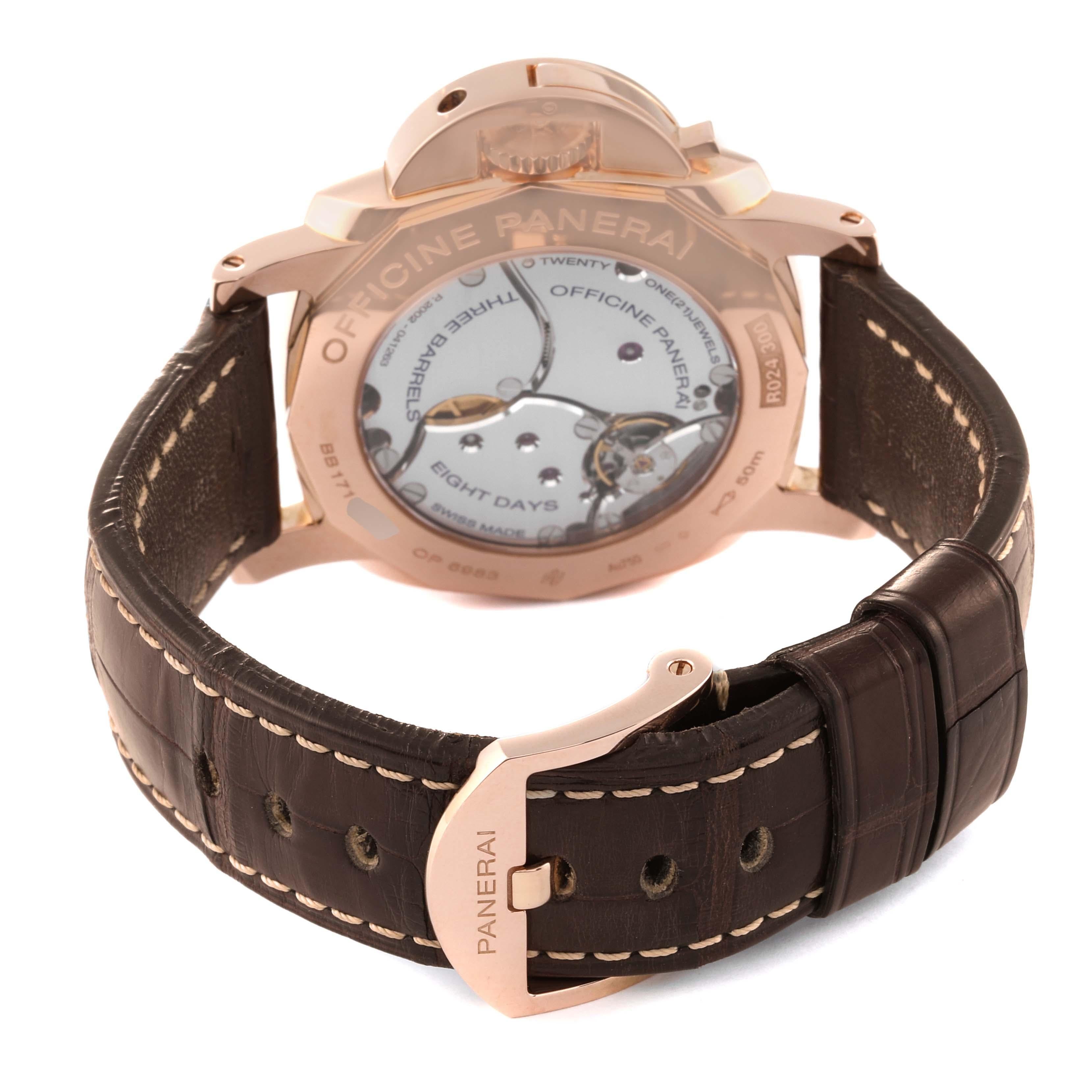 Panerai Luminor 1950 8 Days GMT Rose Gold Mens Watch PAM00576 Papers For Sale 2
