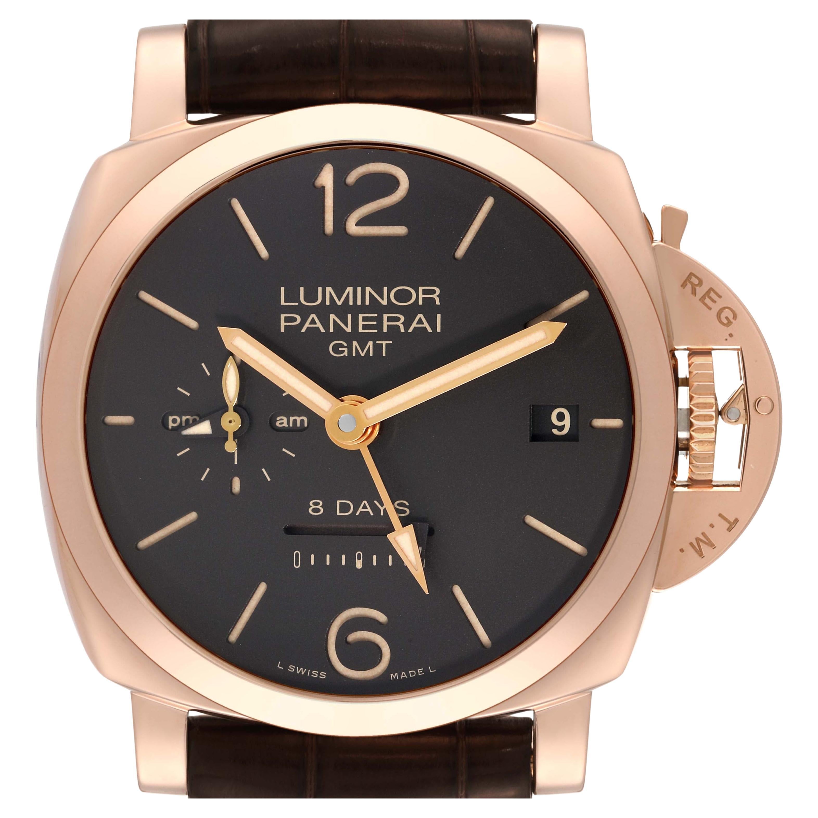 Panerai Luminor 1950 8 Days GMT Rose Gold Mens Watch PAM00576 Papers For Sale