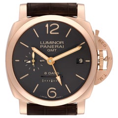 Used Panerai Luminor 1950 8 Days GMT Rose Gold Mens Watch PAM00576 Papers