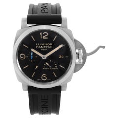 Used Panerai Luminor 1950 GMT Steel Black Dial Rubber Strap Mens Watch PAM01321