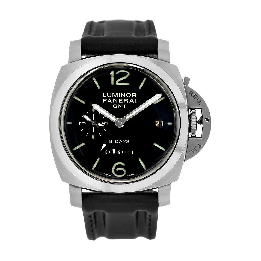 Panerai Luminor 1950 Polished Steel GMT 8-Day Power Reserve Watch PAM00233 For Sale
