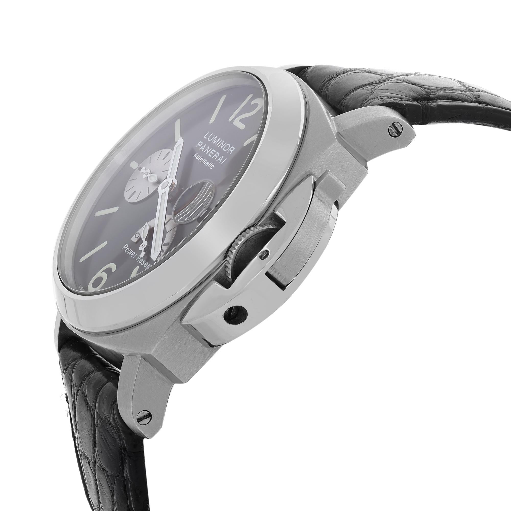 Panerai Luminor Power Reserve Steel Black Dial Automatic Men Watch PAM00125 In Excellent Condition In New York, NY