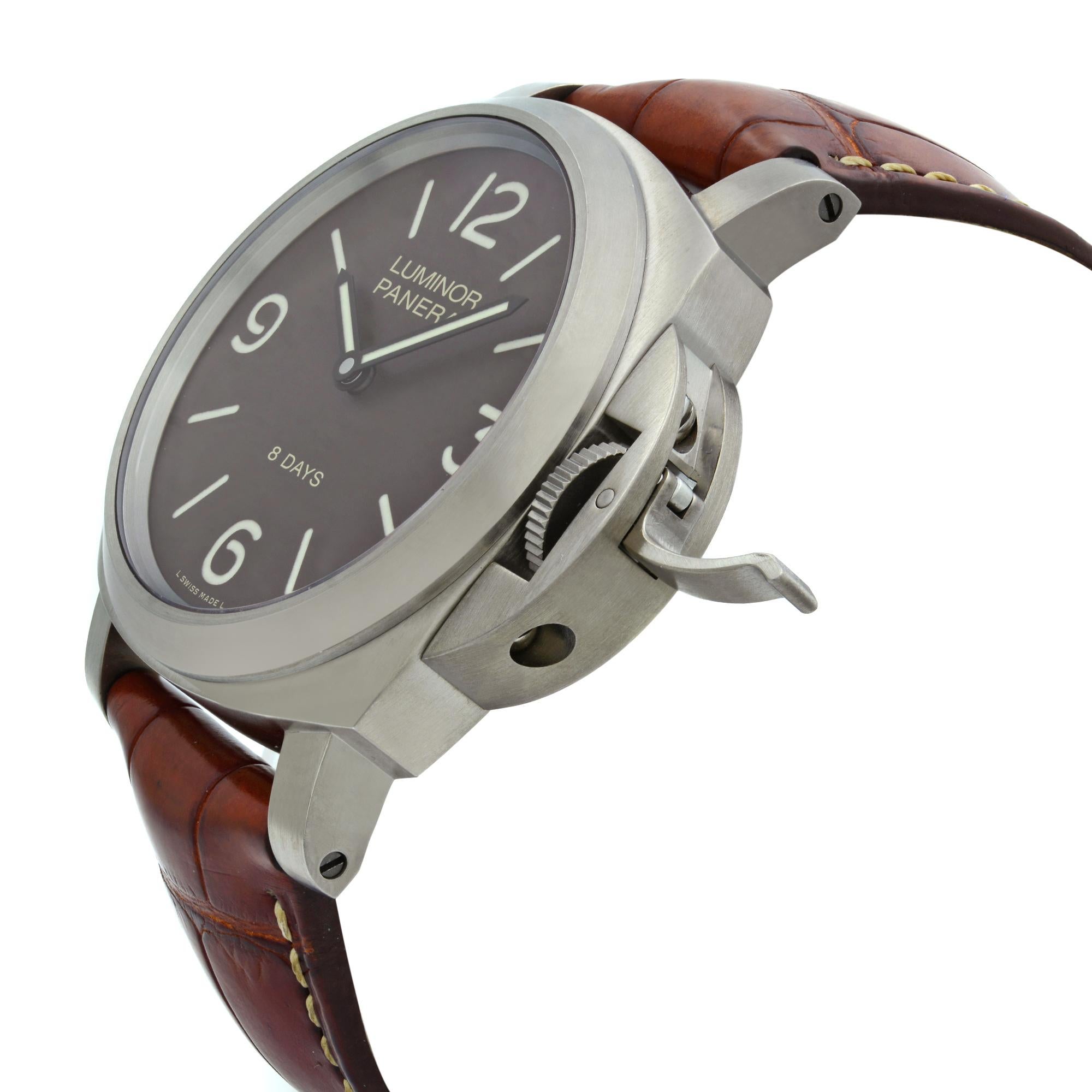 Panerai Luminor 8 Days Titanium Brown Dial Hand Wind Men's Watch PAM00562 In Good Condition In New York, NY