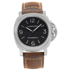 Panerai Luminor Base Steel Black Dial Leather Mens Hand Wind Watch PAM00112