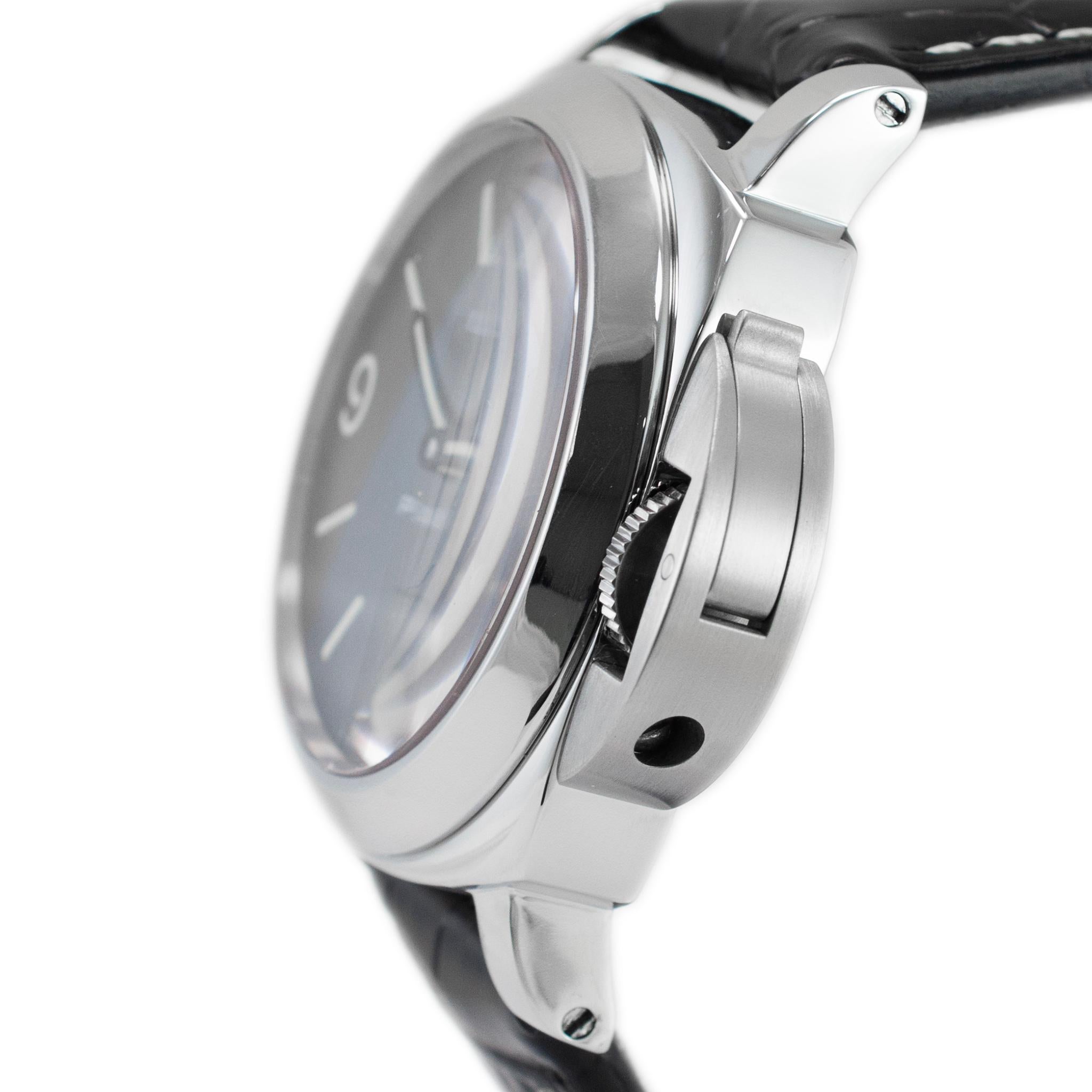 Panerai Luminor Base Logo 44MM OP6834 Black Leather Strap Steel Watch Excellent état - En vente à Houston, TX