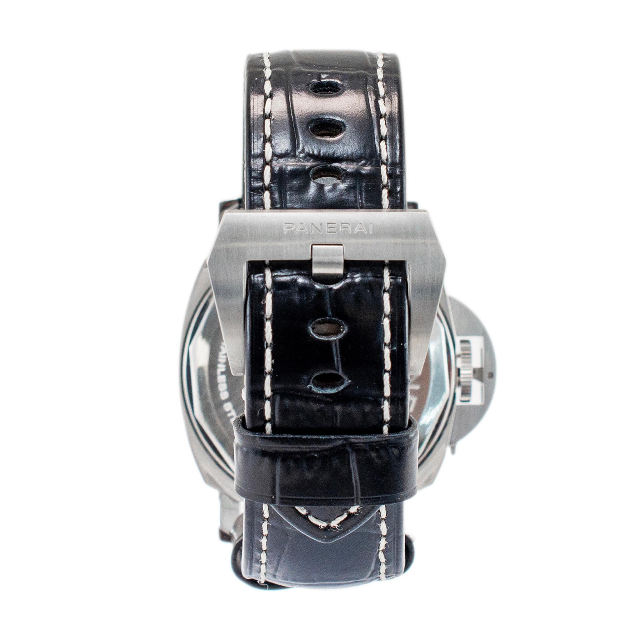 Panerai Luminor Base Logo 44MM OP6834 Black Leather Strap Steel Watch en vente 1