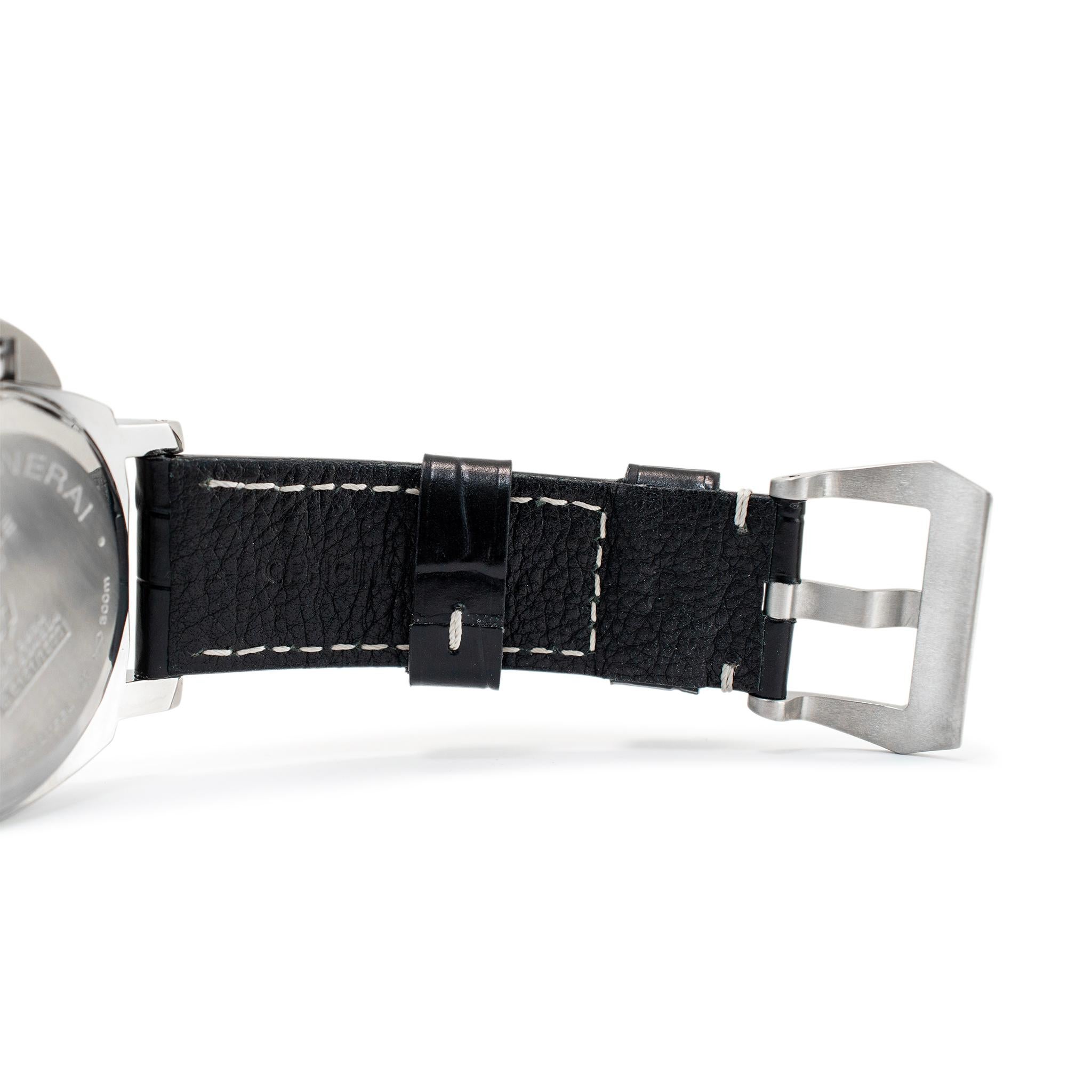 Panerai Luminor Base Logo 44MM OP6834 Black Leather Strap Steel Watch en vente 3