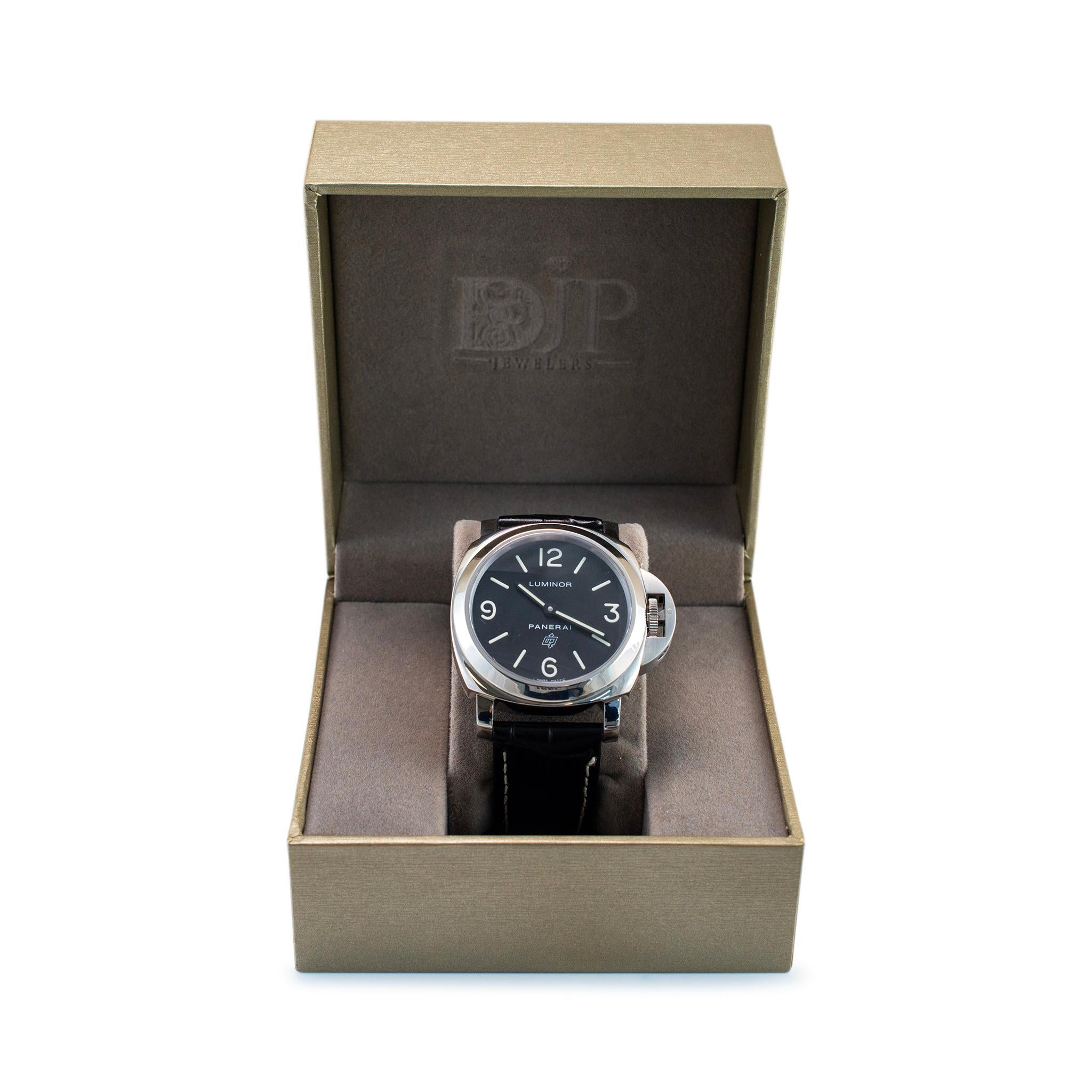 Panerai Luminor Base Logo 44MM OP6834 Black Leather Strap Steel Watch en vente 5