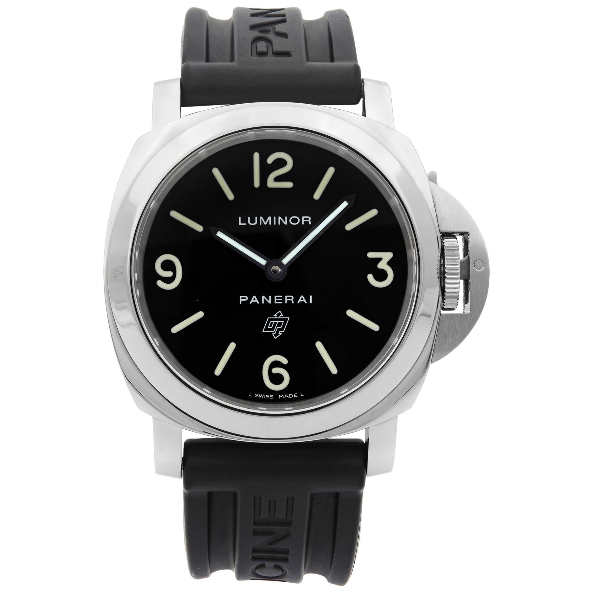 Panerai Luminor Base Steel Black Dial Luminescent Handwind Watch PAM00000