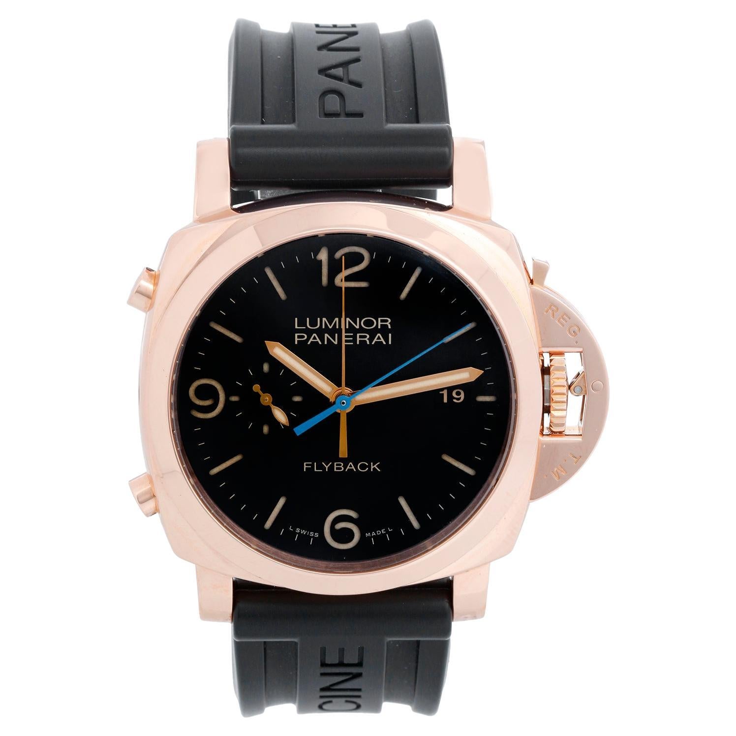 Panerai Luminor Chrono Flyback Men's 18K Rose Gold Watch PAM 00525 For Sale