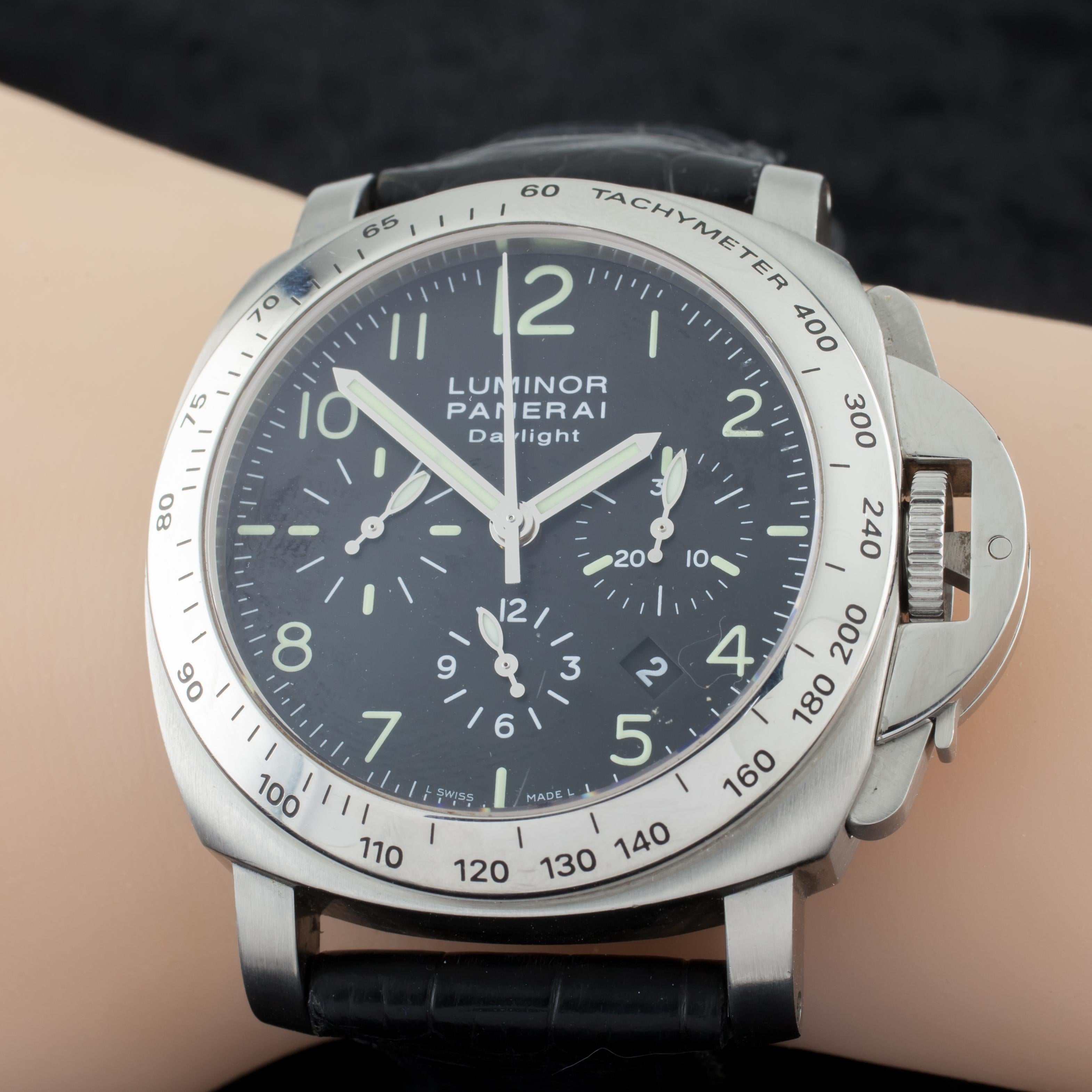 Panerai Luminor Daylight Chronograph Men's Stainless Steel Watch OP 6637 In Good Condition In Sherman Oaks, CA