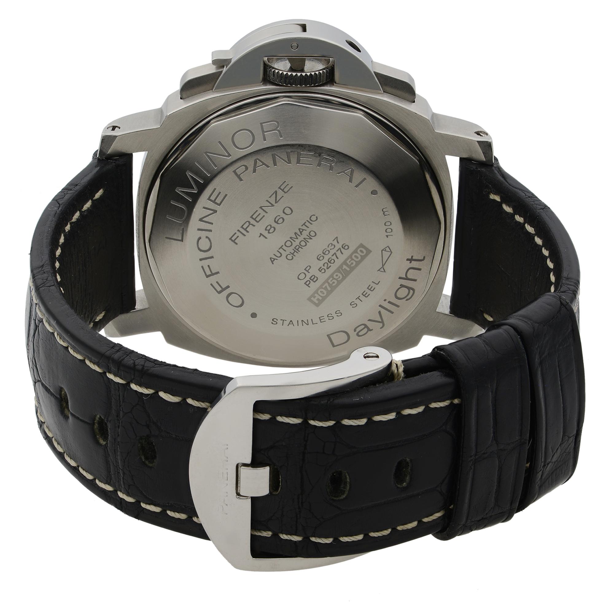 Panerai Luminor Daylight Stainless Steel Black Dial Automatic Men Watch PAM00196 In Excellent Condition In New York, NY