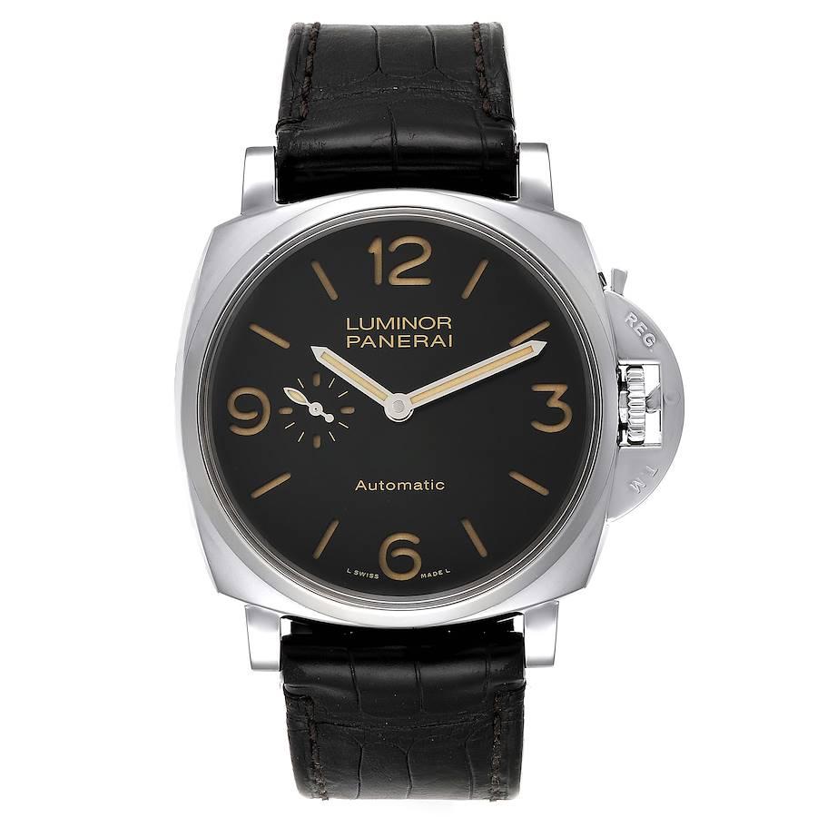 Panerai Luminor Due 3 Days 45mm Mens Watch PAM00674 Box. Automatic self-winding movement. Two part cushion shaped steel case 45.0 mm in diameter. Exhibition sapphire crystal case back. Panerai patented crown protector. Steel sloped polished bezel.