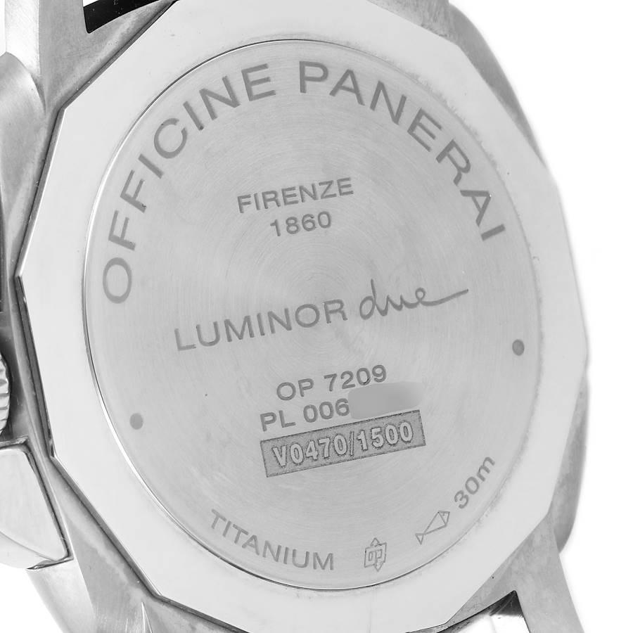 Panerai Luminor Due Blue Dial Titanium Mens Watch PAM00927 Box Card In Excellent Condition For Sale In Atlanta, GA