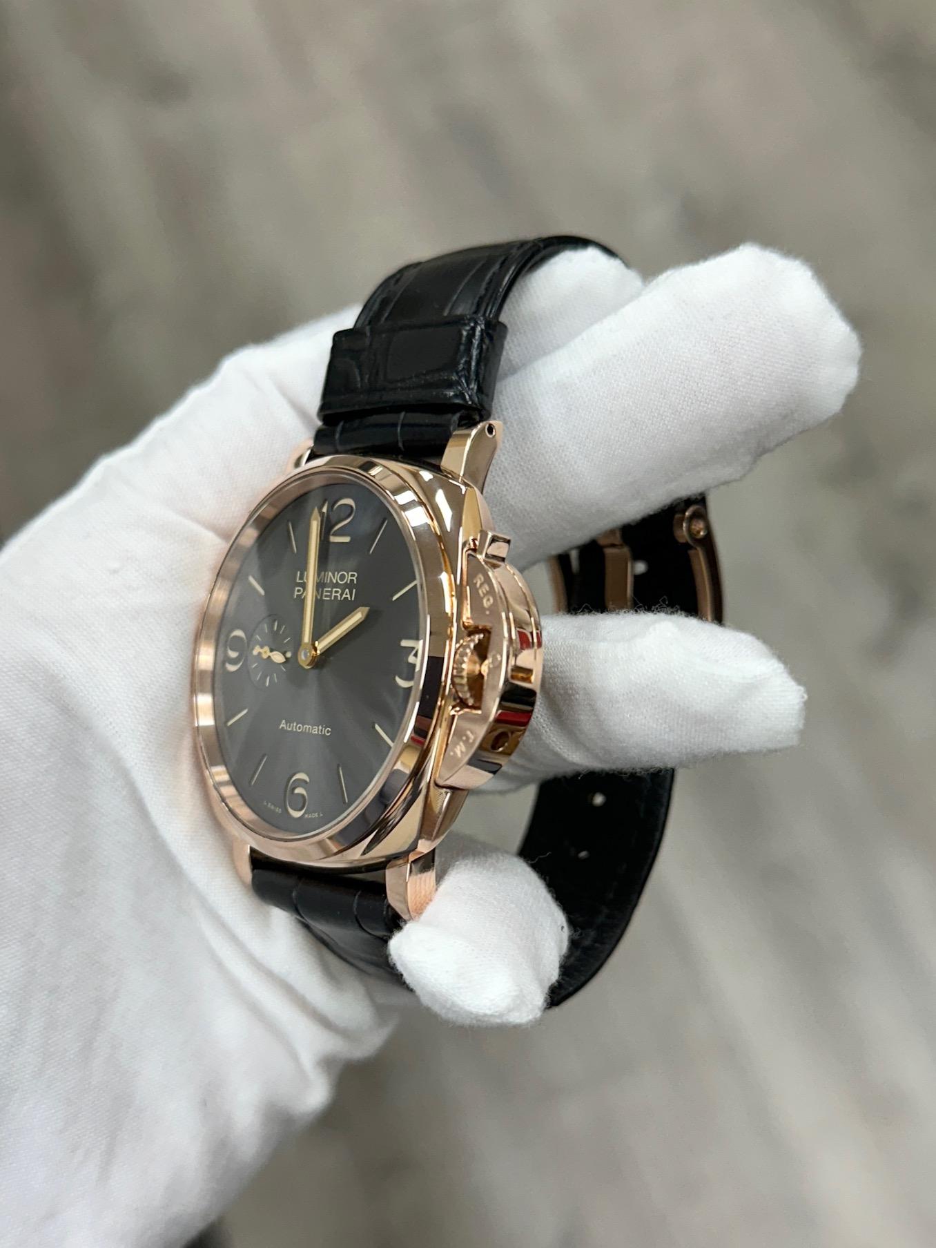 Panerai Luminor Due PAM00675 45mm 3 Days Gray Dial 18K Rose Gold Box Papers en vente 1