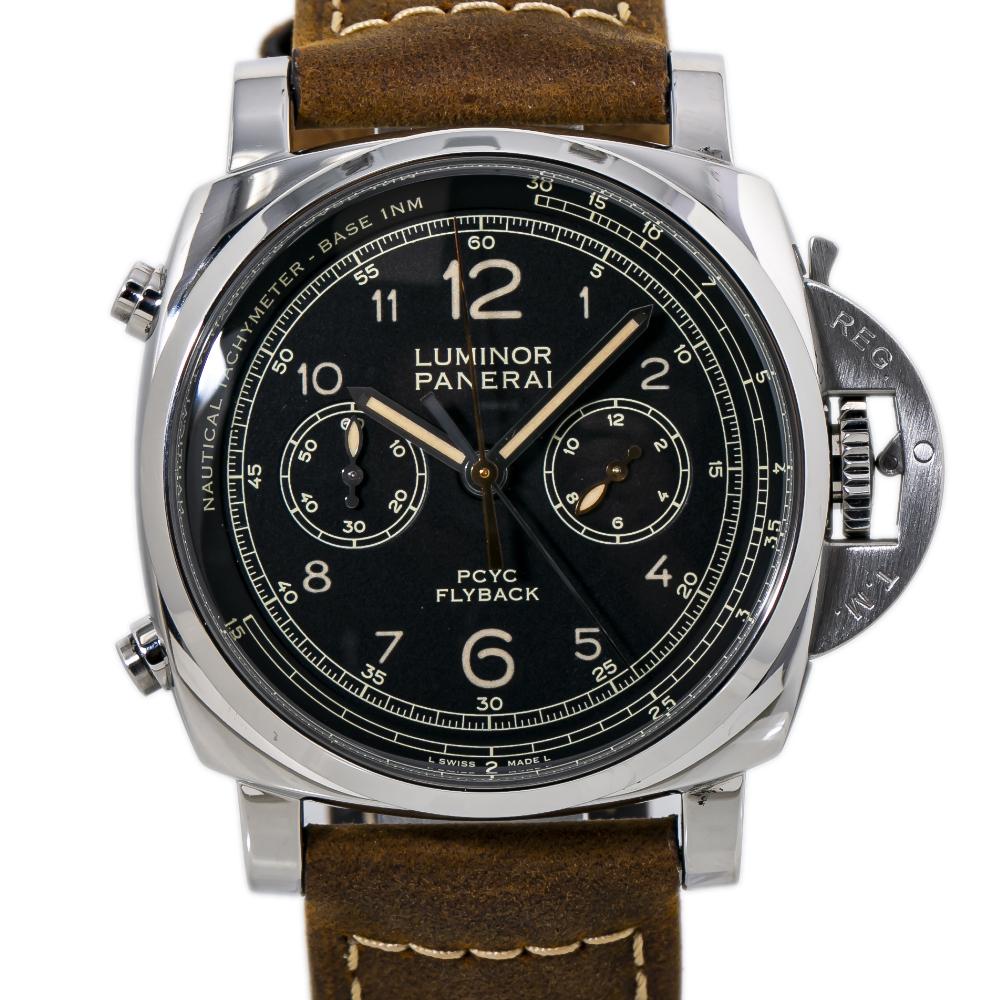 Contemporary Panerai Luminor Flyback PAM00653 Chronograph Automatic Mens Watch Box&Paper44MM  For Sale