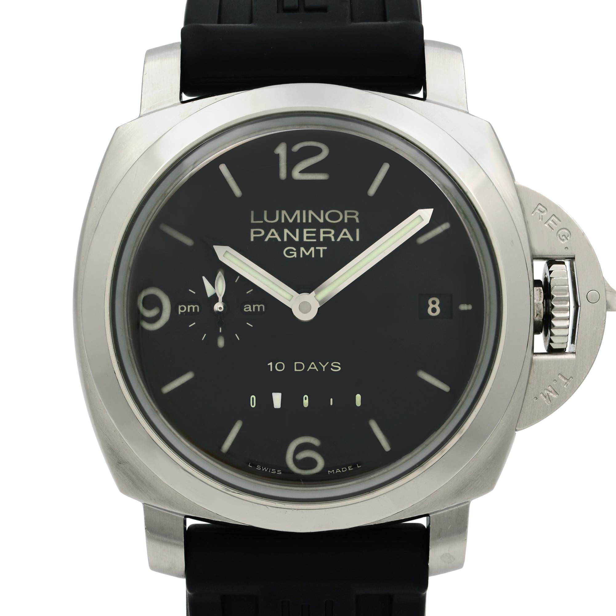 Pre-Owned Panerai Luminor GMT 10 Days In Excellent Condition. Original Box and Papers are not included comes with a Chronostore presentation box and authenticity card. Covered by a one-year Chronostore warranty.
Details:
MSRP 13400
Brand Officine