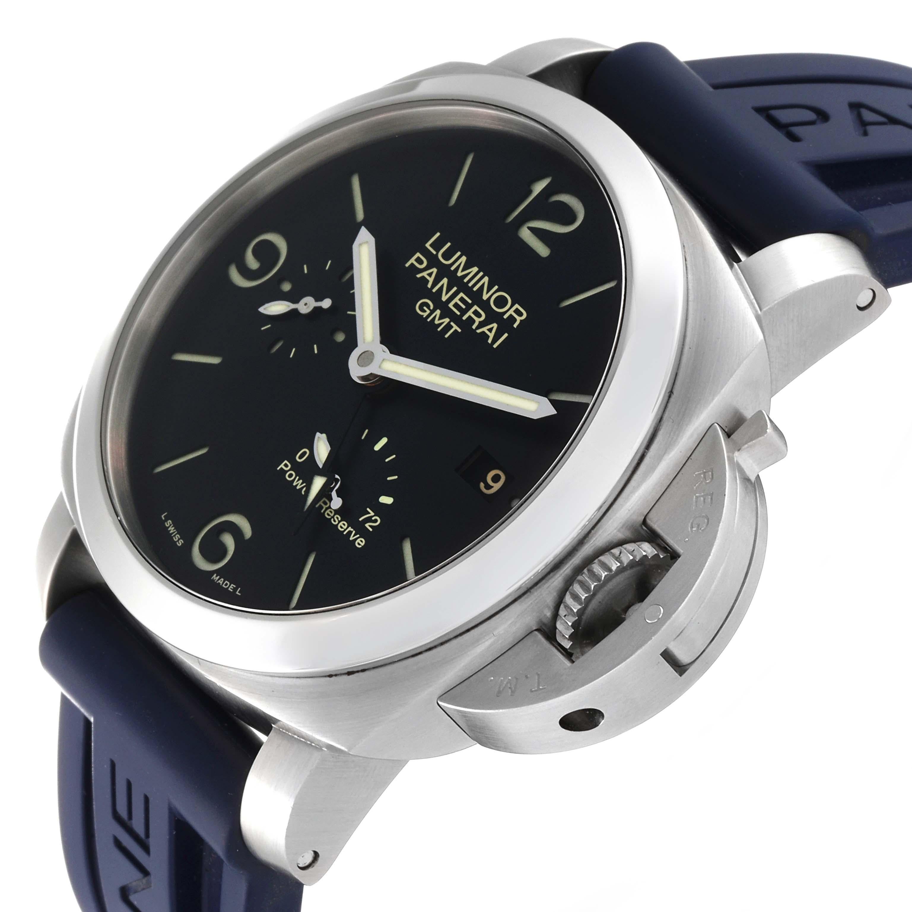 Panerai Luminor GMT 1950 3 Days Power Reserve Steel Mens Watch PAM00321 In Excellent Condition For Sale In Atlanta, GA