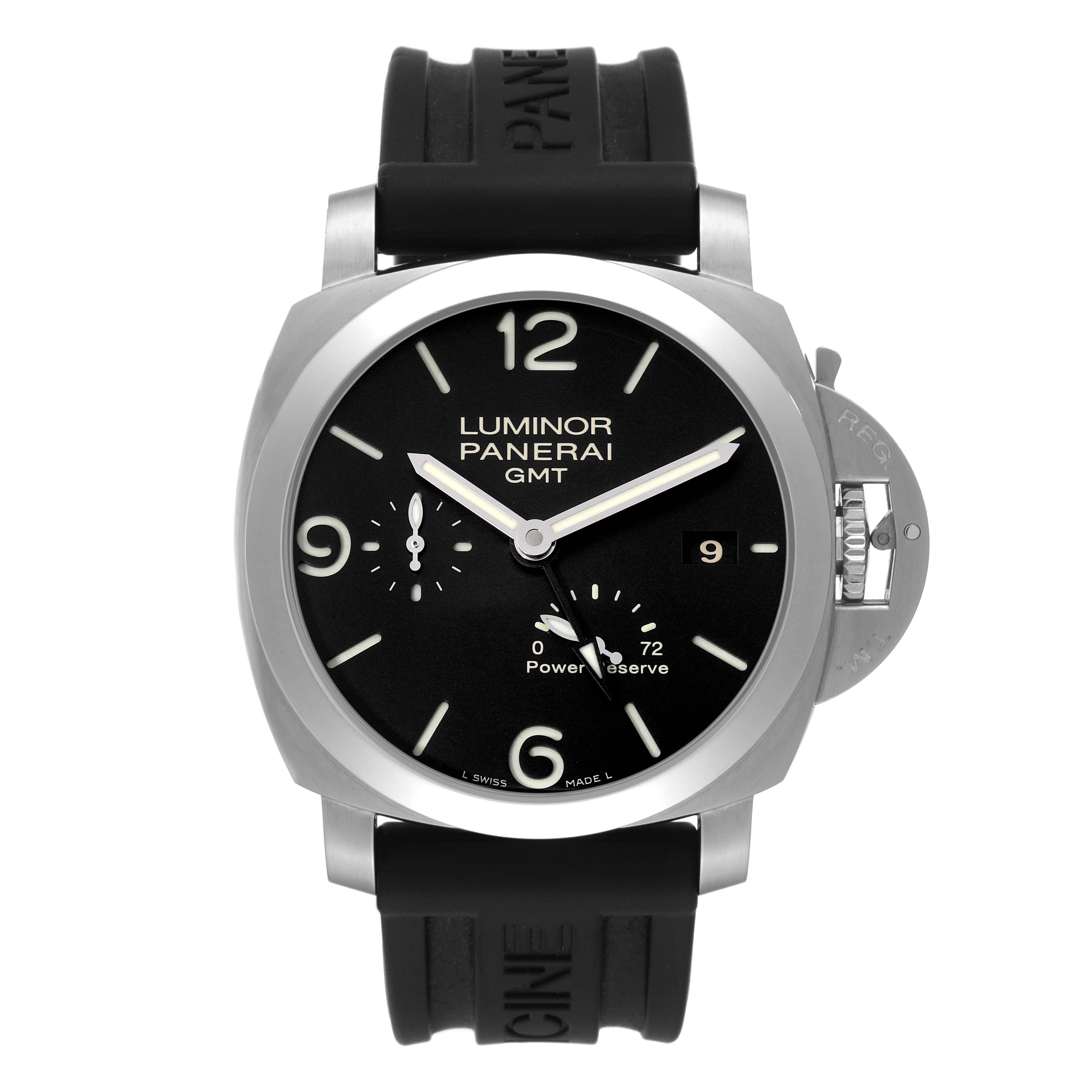 Men's Panerai Luminor GMT 1950 3 Days Power Reserve Steel Watch PAM00321 Box Papers For Sale