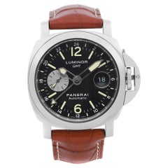 Used Panerai Luminor GMT Acciaio Steel Black Dial Automatic Mens Watch PAM00088