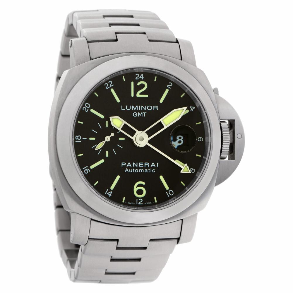 Modern Panerai Luminor GMT PAM00297 Stainless Steel Black Dial Automatic Watch For Sale