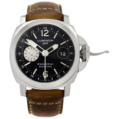Used Panerai Luminor GMT Steel Leather Black Dial Automatic Men's Watch PAM00088
